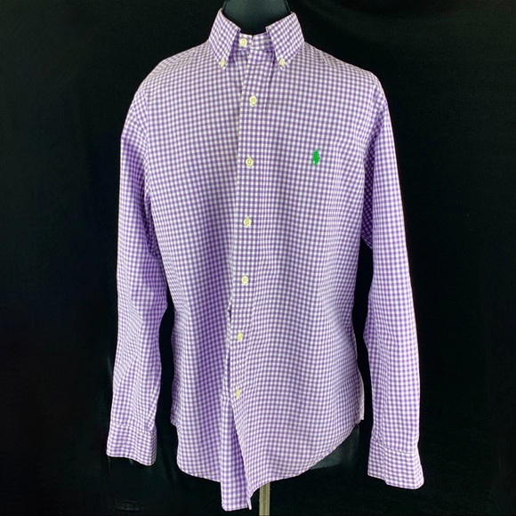 Polo Ralph Lauren Long Sleeve Dress Shirt Purple White Gingham Check Stretch S - Picture 5 of 8